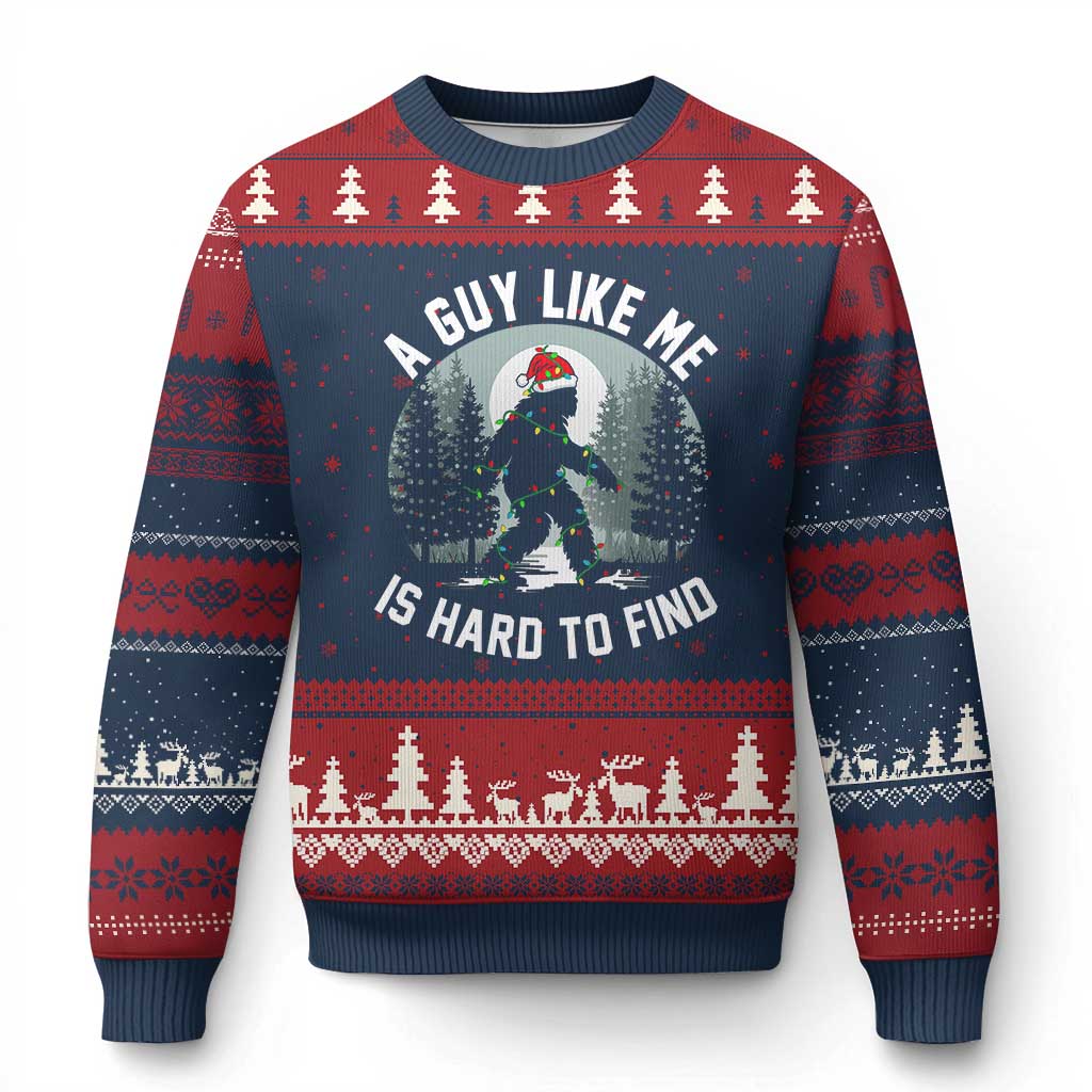 Funny Bigfoot Xmas Ugly Christmas Sweater A Guy Like Me Is Hard To Find TS14 Navy Red Print Your Wear