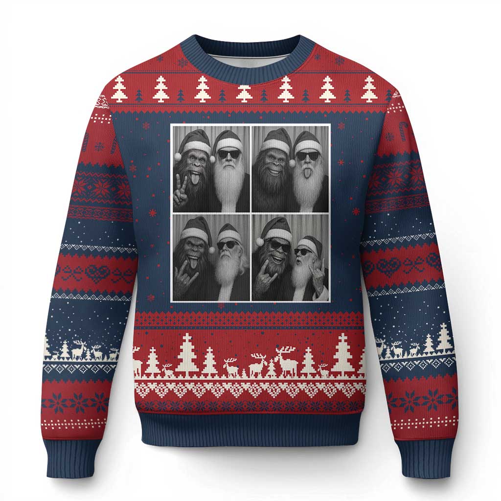 Funny Bigfoot Photobooth Xmas Ugly Christmas Sweater Sasquatch Santa Claus Xmas TS14 Navy Red Print Your Wear