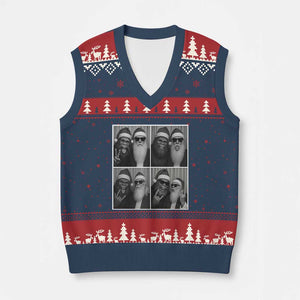 Funny Bigfoot Photobooth Xmas V-Neck Knit Sweater Vest Sasquatch Santa Claus Xmas TS14 Navy Red Print Your Wear