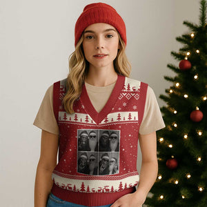 Funny Bigfoot Photobooth Xmas V-Neck Knit Sweater Vest Sasquatch Santa Claus Xmas TS14 Red Beige Print Your Wear