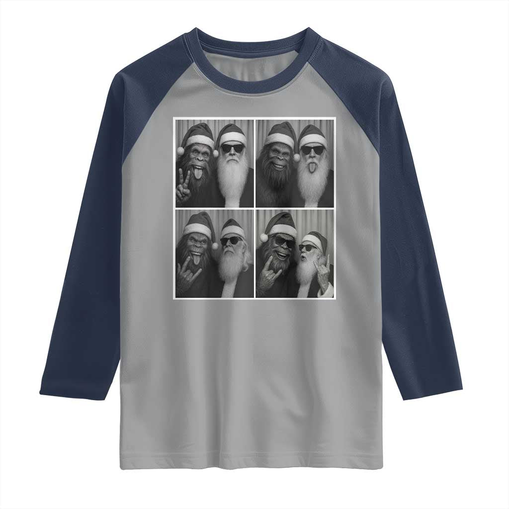 Funny Bigfoot Photobooth Christmas Raglan Shirt Sasquatch Santa Claus Xmas TS14 Sport Gray Navy Print Your Wear