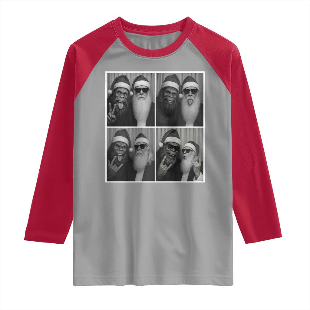 Funny Bigfoot Photobooth Christmas Raglan Shirt Sasquatch Santa Claus Xmas TS14 Sport Gray Red Print Your Wear