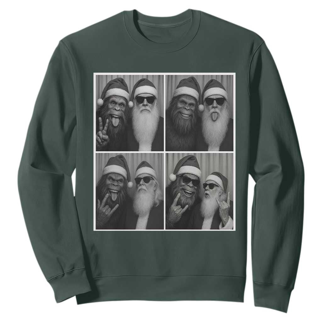 Funny Bigfoot Photobooth Christmas Sweatshirt Sasquatch Santa Claus Xmas TS14 Dark Forest Green Print Your Wear