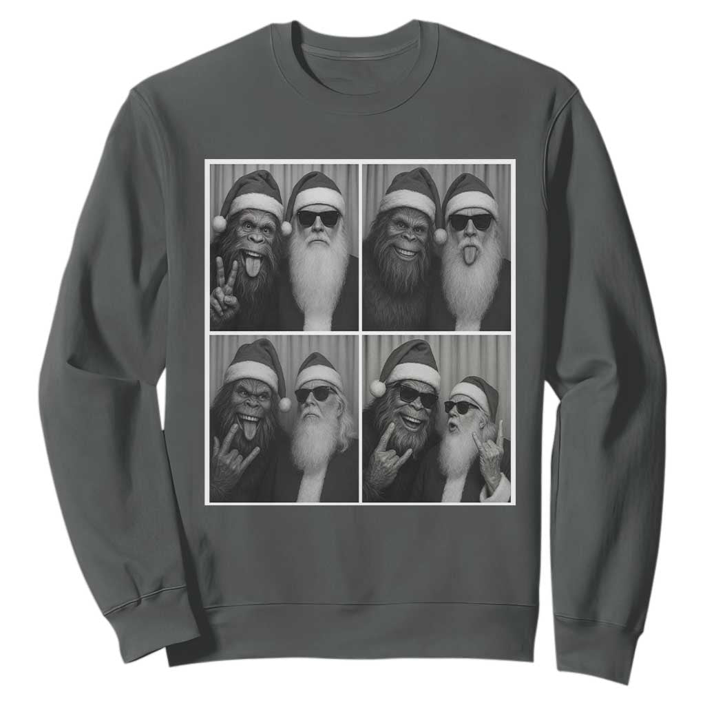 Funny Bigfoot Photobooth Christmas Sweatshirt Sasquatch Santa Claus Xmas TS14 Dark Heather Print Your Wear
