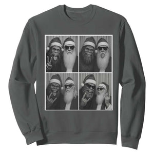Funny Bigfoot Photobooth Christmas Sweatshirt Sasquatch Santa Claus Xmas TS14 Dark Heather Print Your Wear