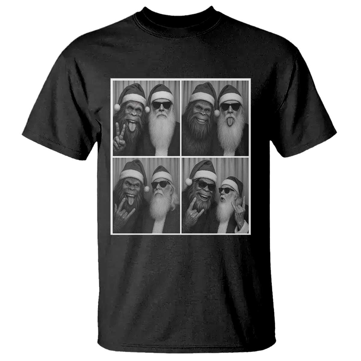 Funny Bigfoot Photobooth Christmas T Shirt Sasquatch Santa Claus Xmas TS14 Black Print Your Wear