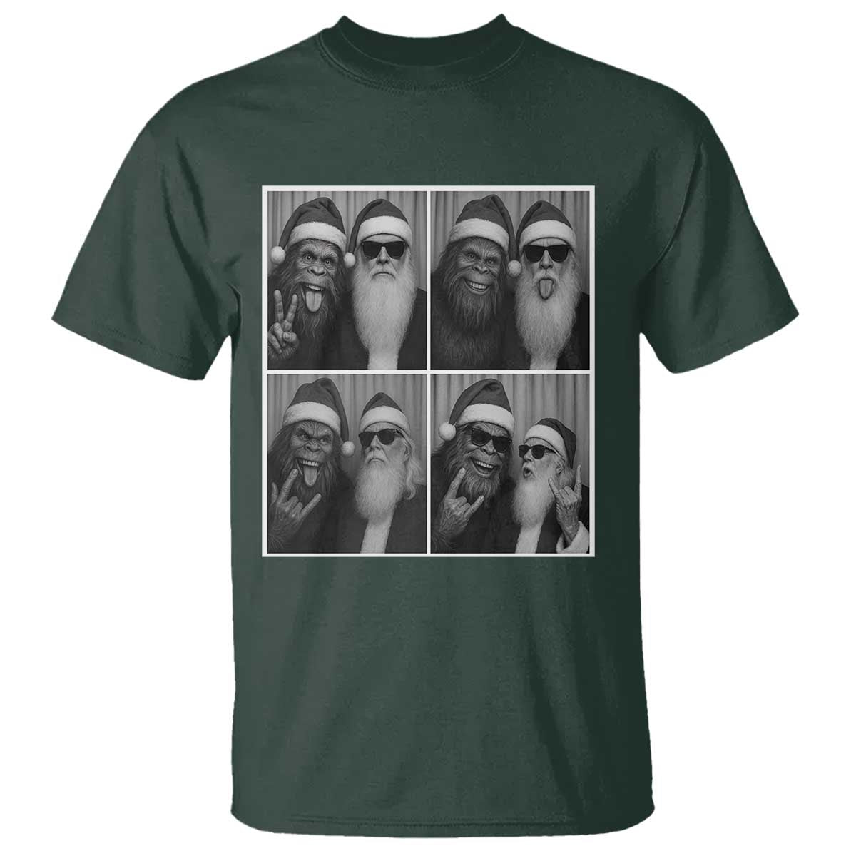 Funny Bigfoot Photobooth Christmas T Shirt Sasquatch Santa Claus Xmas TS14 Dark Forest Green Print Your Wear