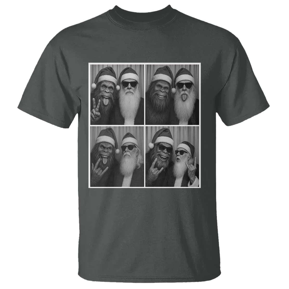 Funny Bigfoot Photobooth Christmas T Shirt Sasquatch Santa Claus Xmas TS14 Dark Heather Print Your Wear