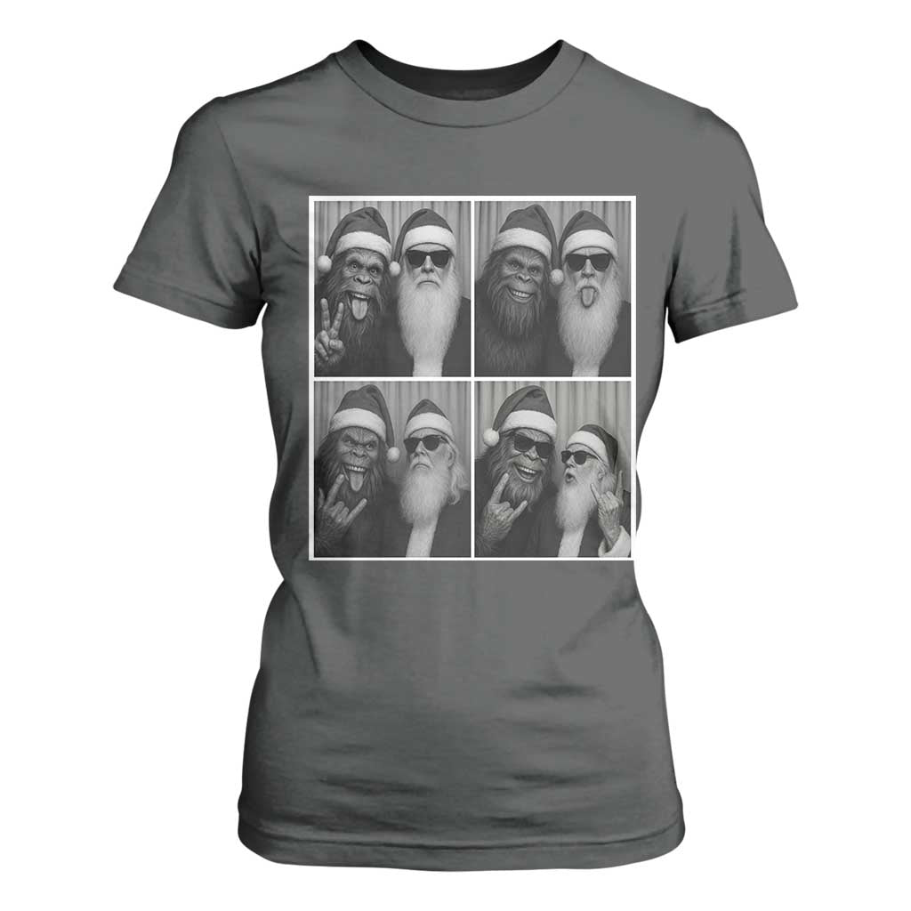 Funny Bigfoot Photobooth Christmas T Shirt For Women Sasquatch Santa Claus Xmas TS14 Dark Heather Print Your Wear