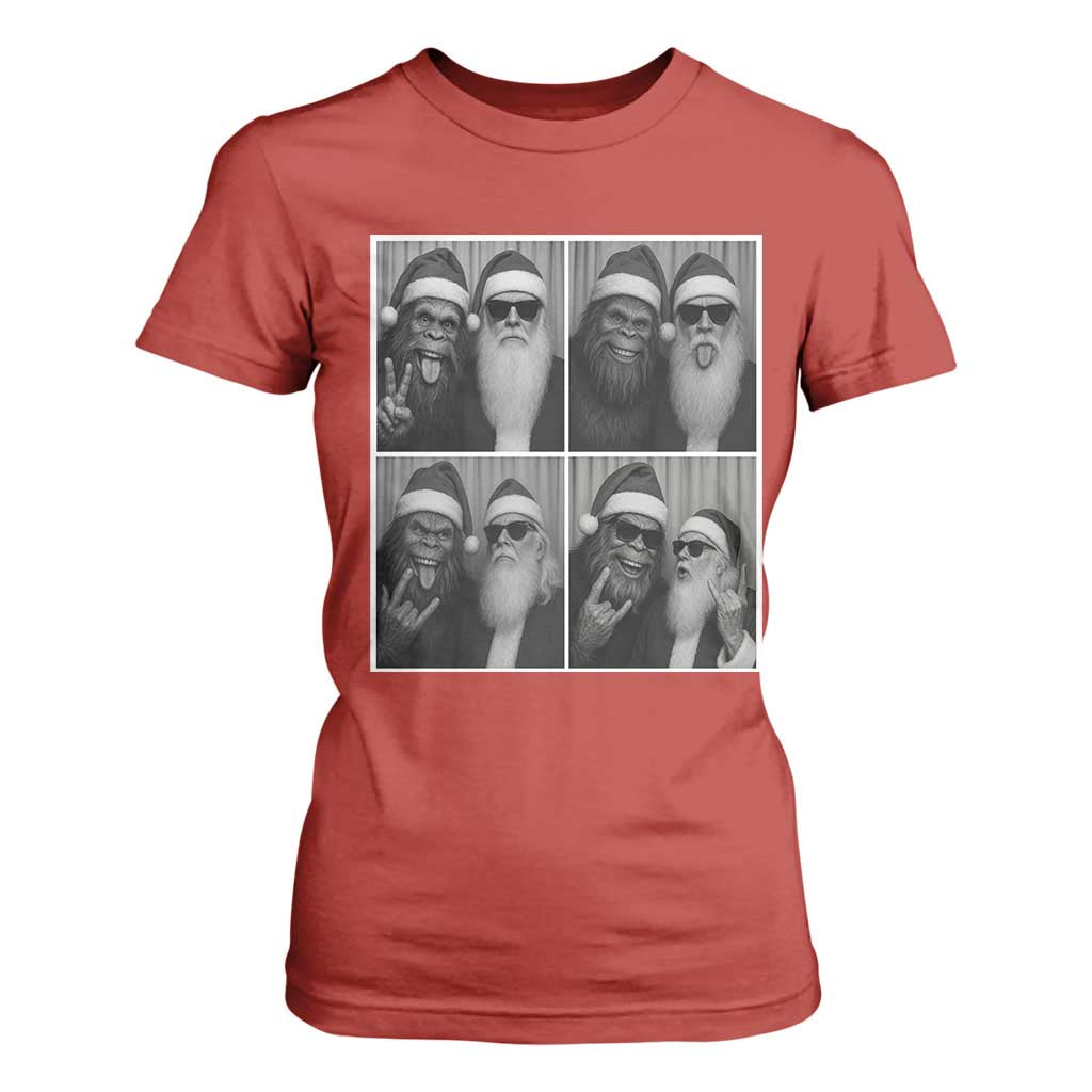 Funny Bigfoot Photobooth Christmas T Shirt For Women Sasquatch Santa Claus Xmas TS14 Red Print Your Wear