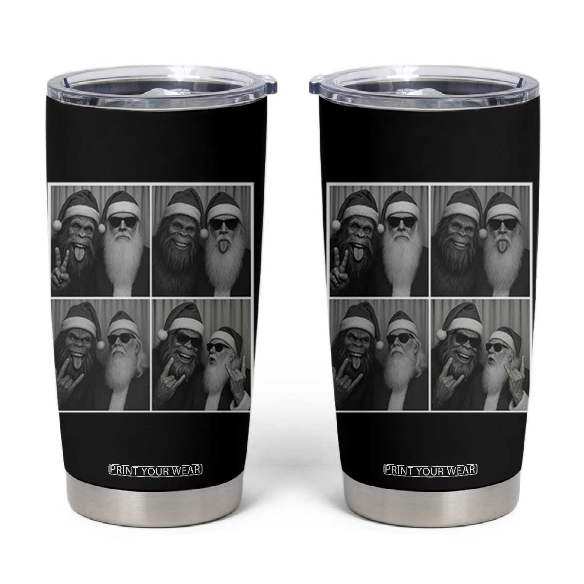 Funny Bigfoot Photobooth Christmas Tumbler Cup Sasquatch Santa Claus Xmas TS14 Black Print Your Wear