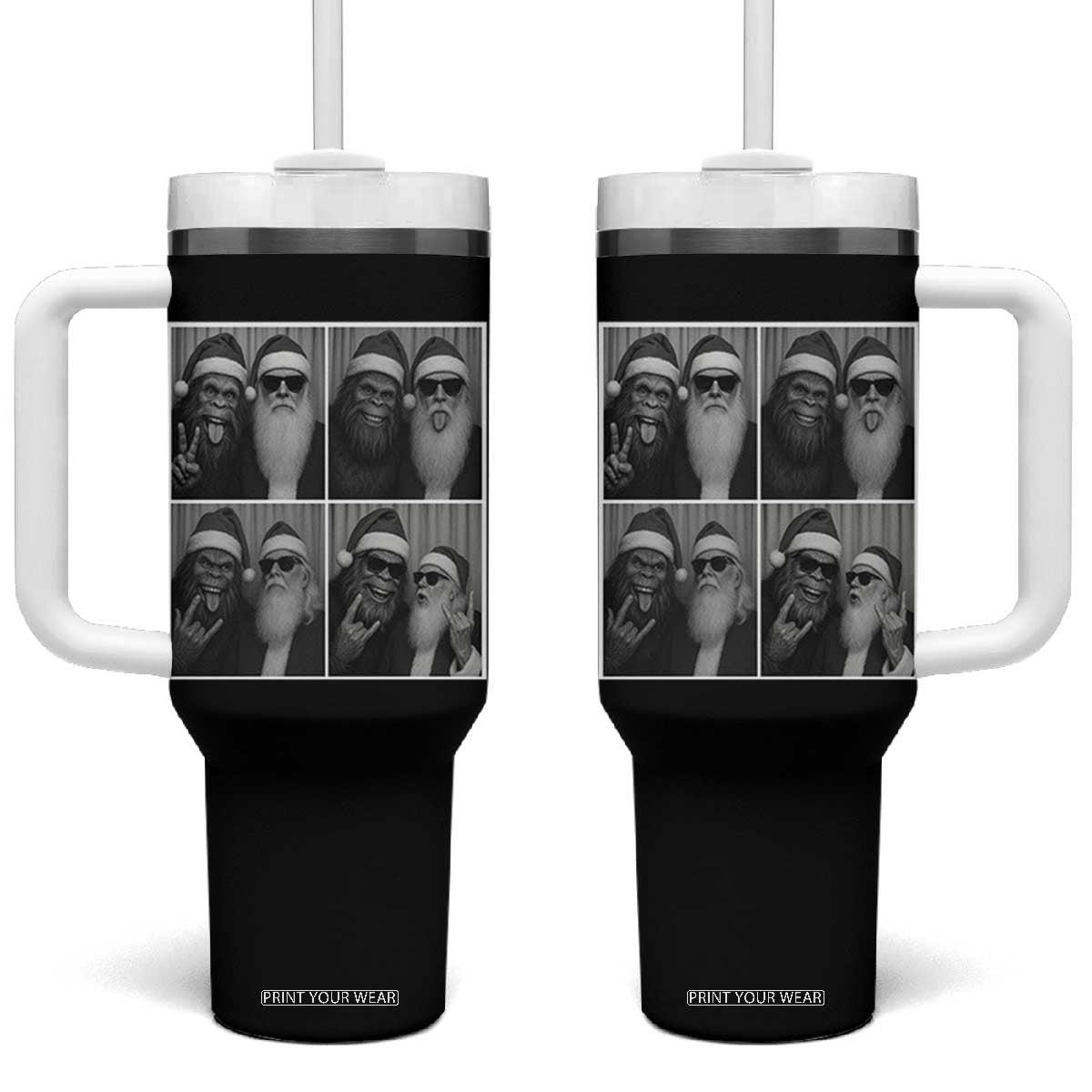 Funny Bigfoot Photobooth Christmas Tumbler With Handle Sasquatch Santa Claus Xmas TS14 One Size: 40 oz Black Print Your Wear