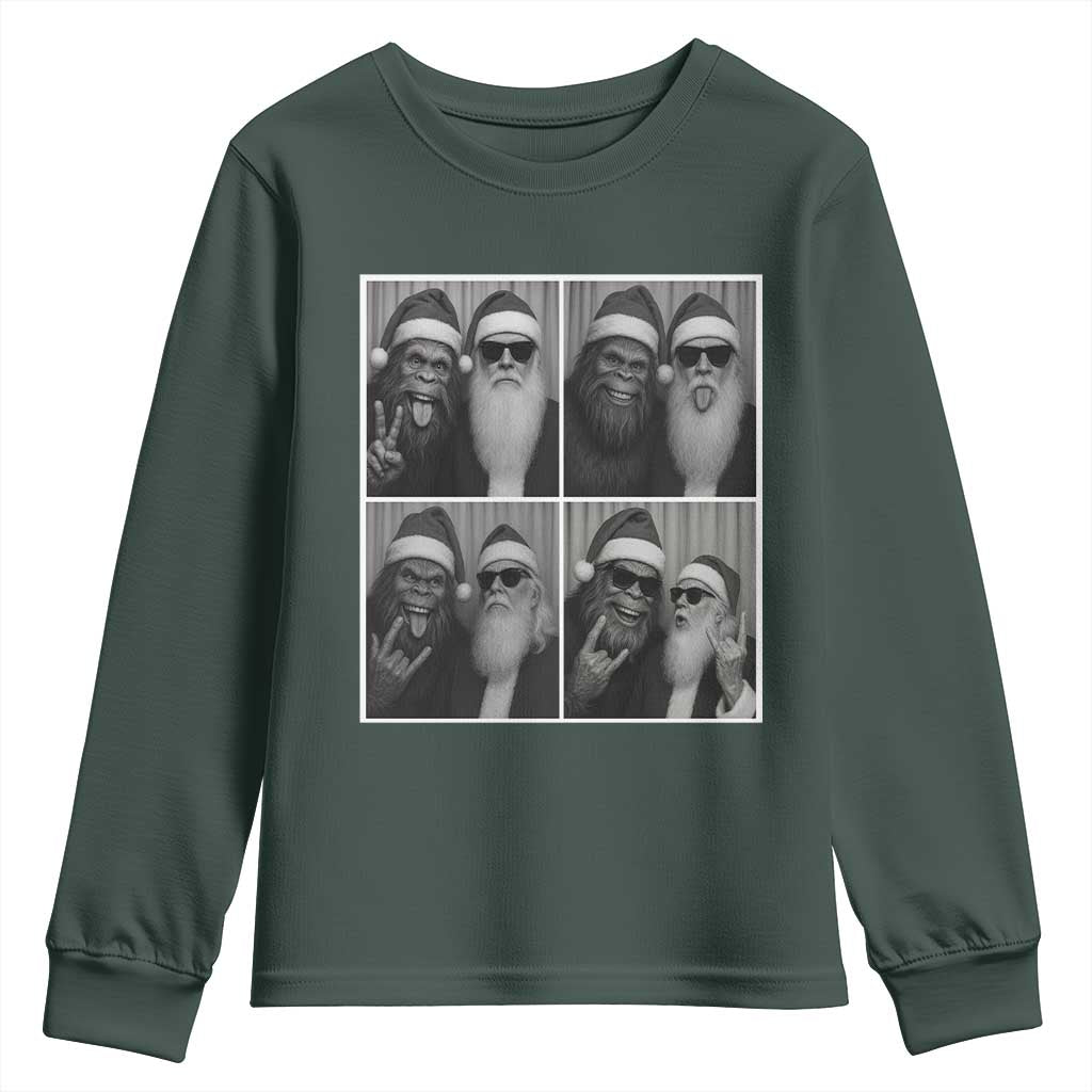 Funny Bigfoot Photobooth Christmas Youth Sweatshirt Sasquatch Santa Claus Xmas TS14 Dark Forest Green Print Your Wear