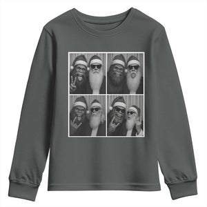 Funny Bigfoot Photobooth Christmas Youth Sweatshirt Sasquatch Santa Claus Xmas TS14 Dark Heather Print Your Wear