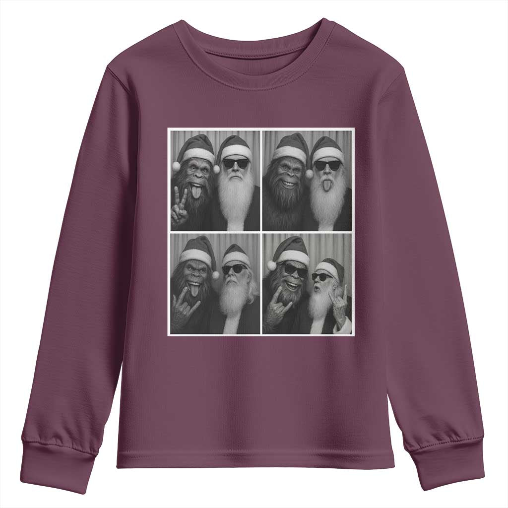 Funny Bigfoot Photobooth Christmas Youth Sweatshirt Sasquatch Santa Claus Xmas TS14 Maroon Print Your Wear