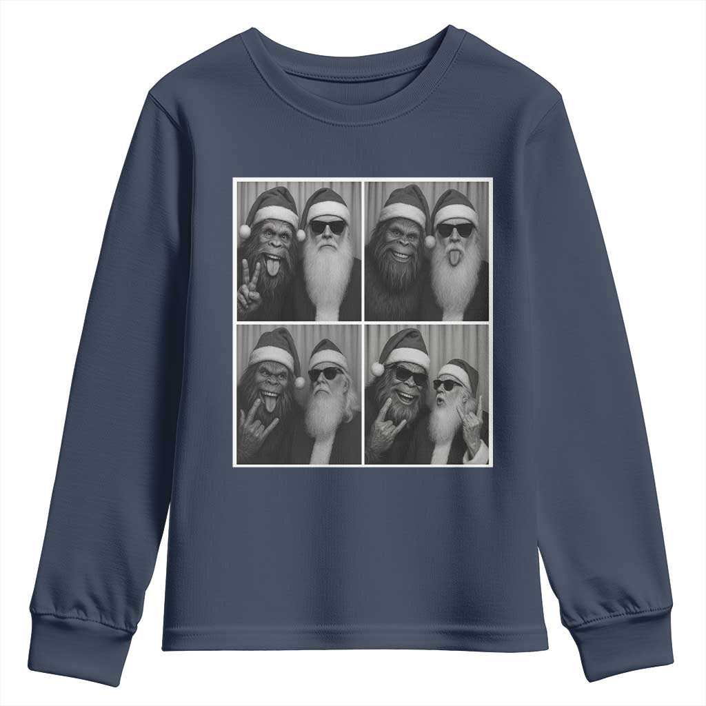 Funny Bigfoot Photobooth Christmas Youth Sweatshirt Sasquatch Santa Claus Xmas TS14 Navy Print Your Wear