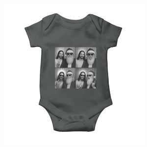 Funny Bigfoot Photobooth Christmas Baby Onesie Sasquatch Jesus Christian Xmas TS14 Dark Heather Print Your Wear