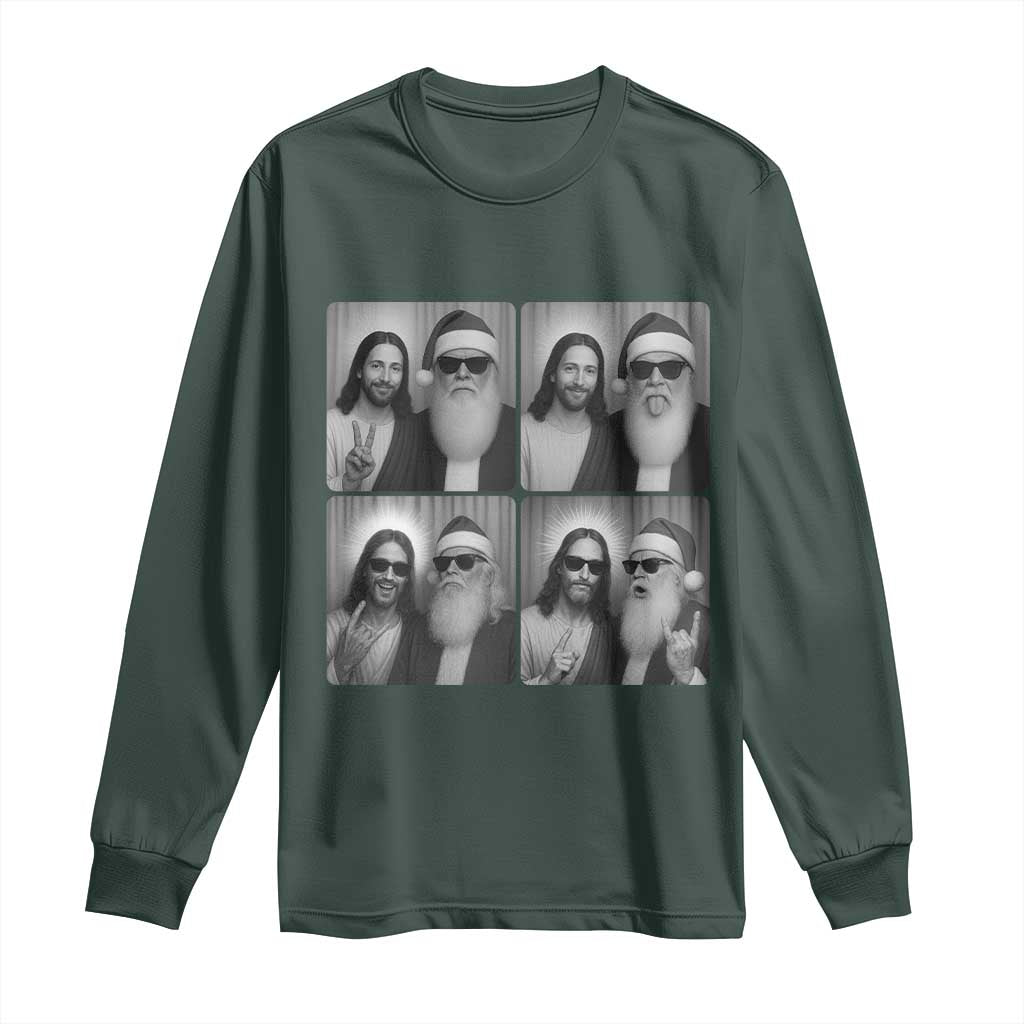 Funny Bigfoot Photobooth Christmas Long Sleeve Shirt Sasquatch Jesus Christian Xmas TS14 Dark Forest Green Print Your Wear