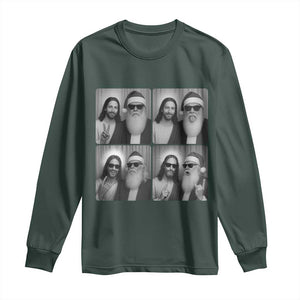 Funny Bigfoot Photobooth Christmas Long Sleeve Shirt Sasquatch Jesus Christian Xmas TS14 Dark Forest Green Print Your Wear