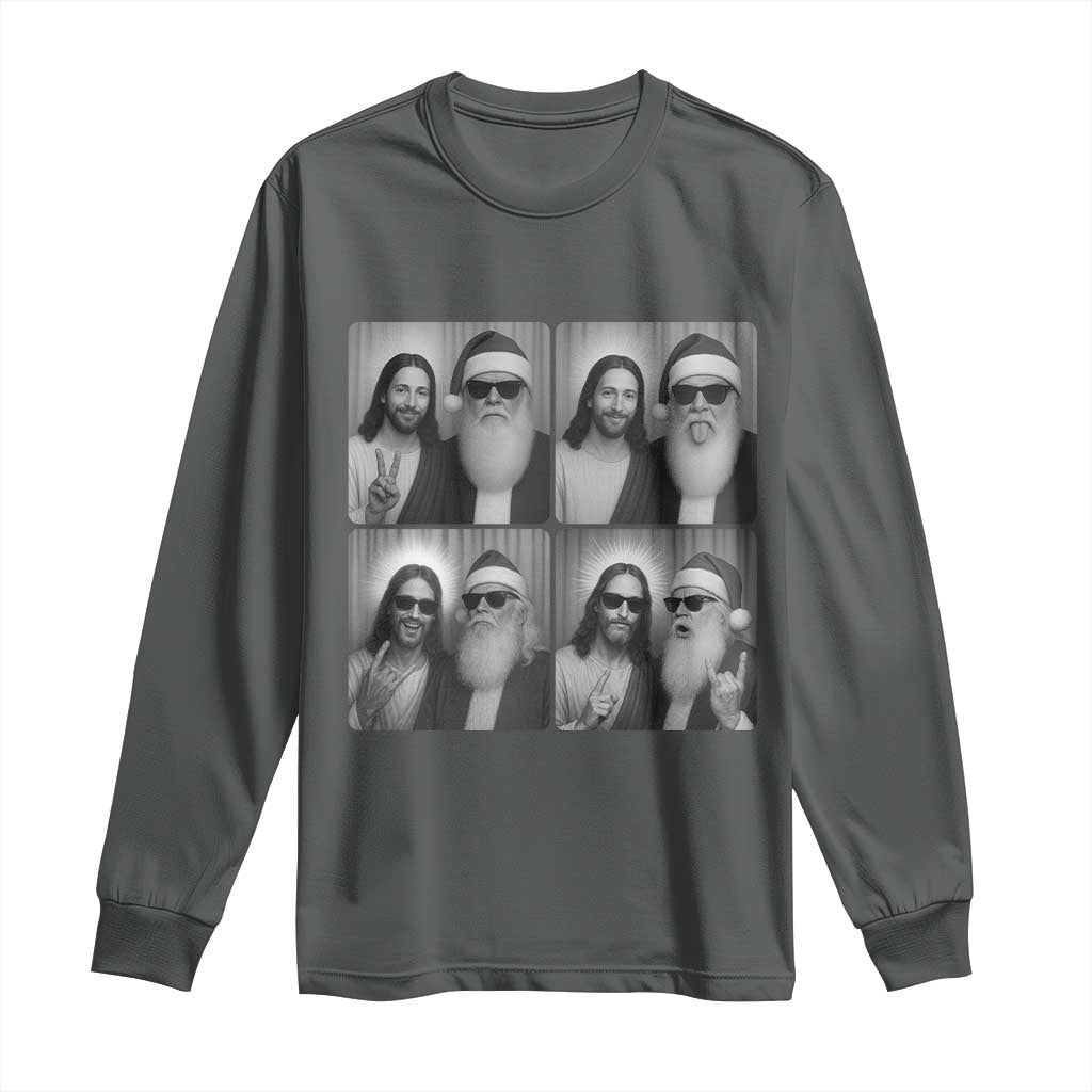 Funny Bigfoot Photobooth Christmas Long Sleeve Shirt Sasquatch Jesus Christian Xmas TS14 Dark Heather Print Your Wear