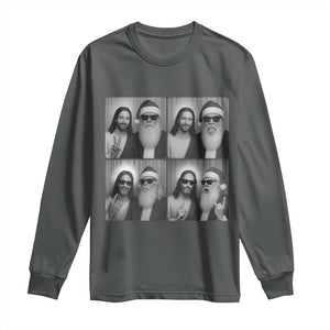 Funny Bigfoot Photobooth Christmas Long Sleeve Shirt Sasquatch Jesus Christian Xmas TS14 Dark Heather Print Your Wear