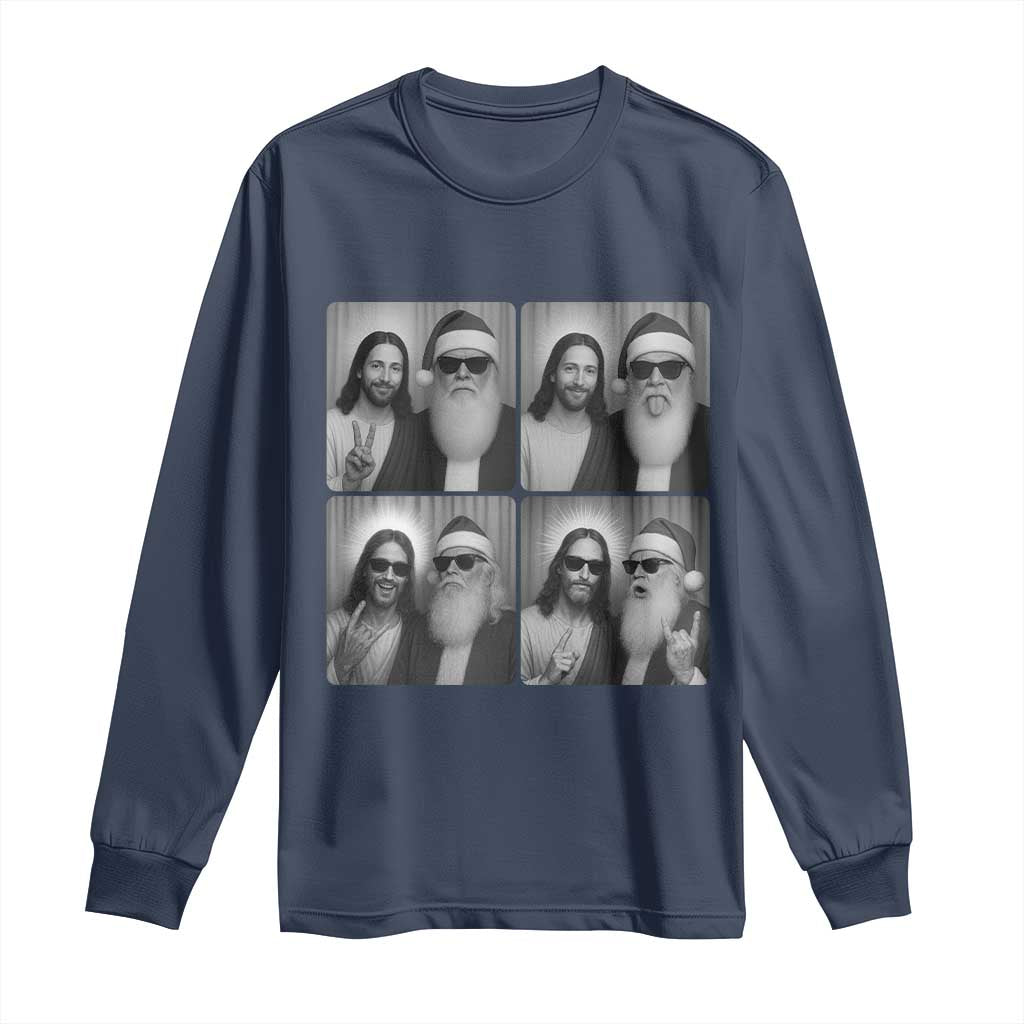Funny Bigfoot Photobooth Christmas Long Sleeve Shirt Sasquatch Jesus Christian Xmas TS14 Navy Print Your Wear