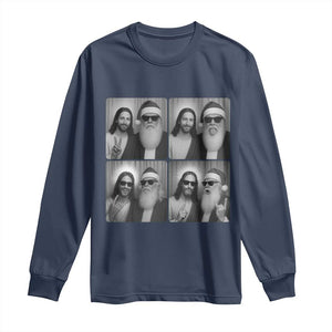 Funny Bigfoot Photobooth Christmas Long Sleeve Shirt Sasquatch Jesus Christian Xmas TS14 Navy Print Your Wear