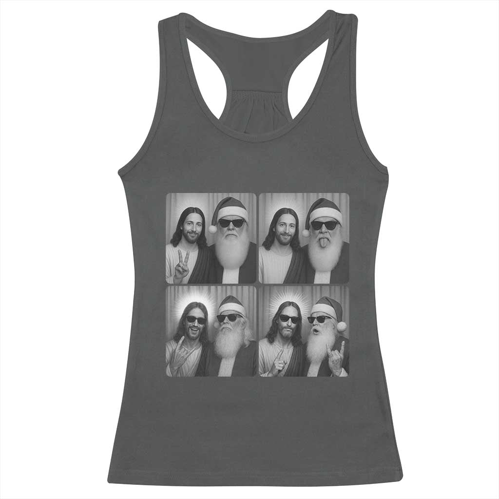 Funny Bigfoot Photobooth Christmas Racerback Tank Top Sasquatch Jesus Christian Xmas TS14 Dark Heather Print Your Wear