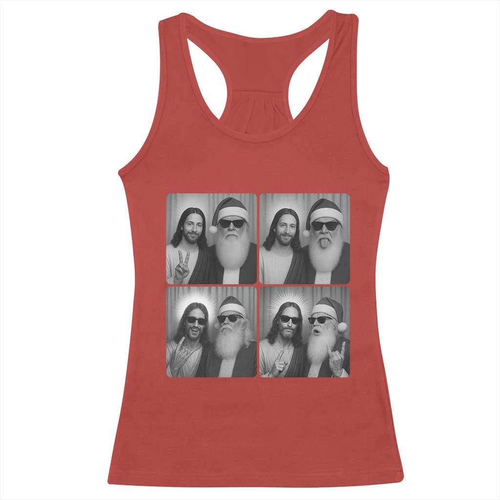 Funny Bigfoot Photobooth Christmas Racerback Tank Top Sasquatch Jesus Christian Xmas - Print Your Wear