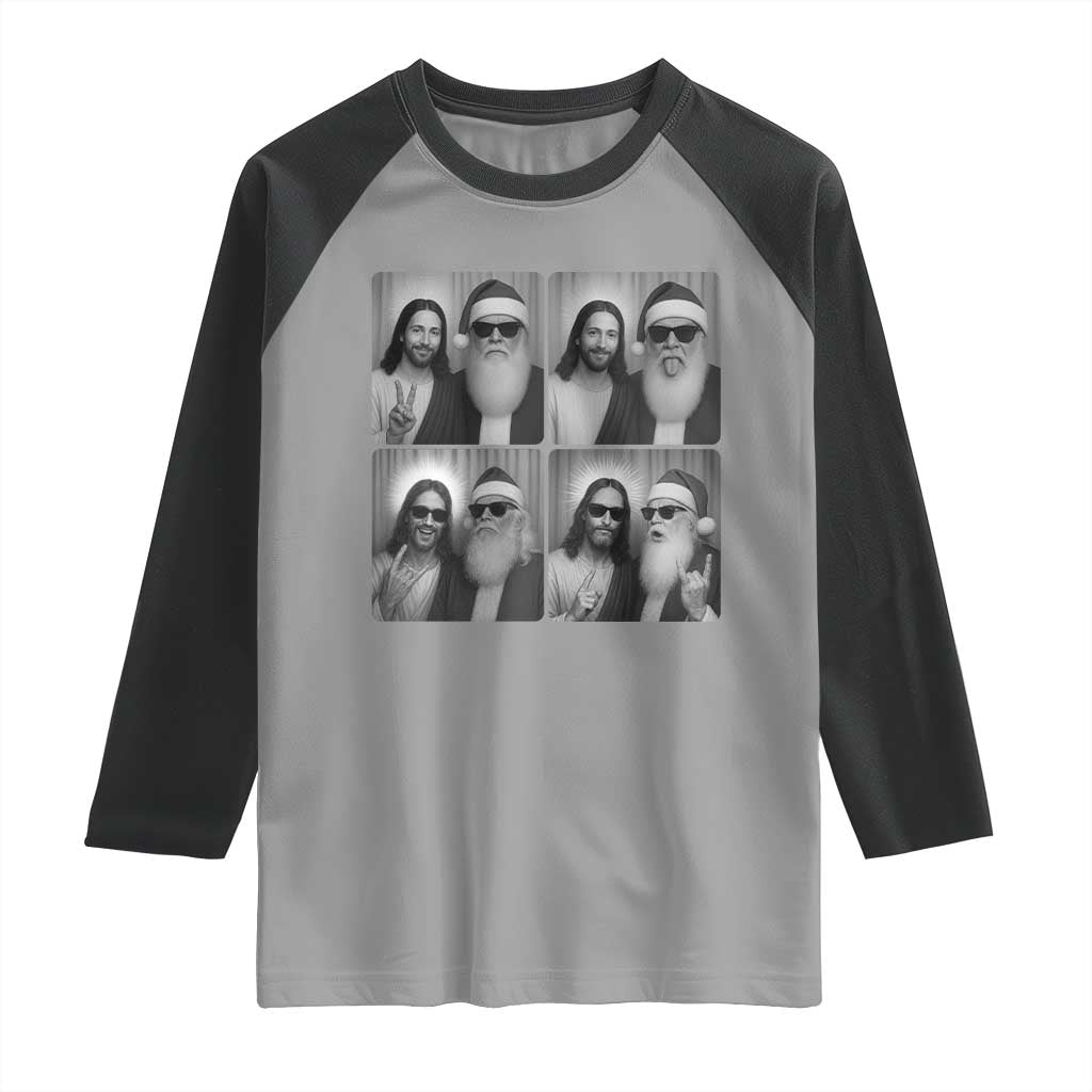Funny Bigfoot Photobooth Christmas Raglan Shirt Sasquatch Jesus Christian Xmas TS14 Sport Gray Black Print Your Wear