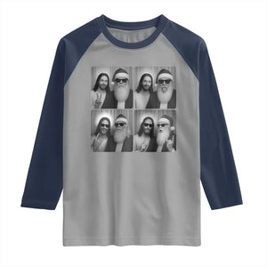 Funny Bigfoot Photobooth Christmas Raglan Shirt Sasquatch Jesus Christian Xmas TS14 Sport Gray Navy Print Your Wear