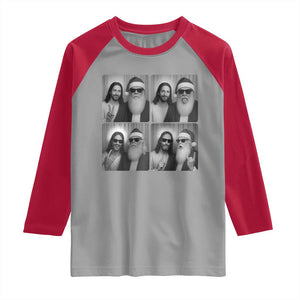 Funny Bigfoot Photobooth Christmas Raglan Shirt Sasquatch Jesus Christian Xmas - Print Your Wear