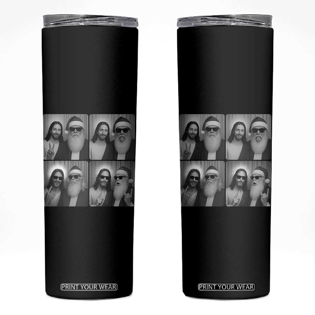 Funny Bigfoot Photobooth Christmas Skinny Tumbler Sasquatch Jesus Christian Xmas TS14 Black Print Your Wear