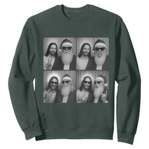 Funny Bigfoot Photobooth Christmas Sweatshirt Sasquatch Jesus Christian Xmas TS14 Dark Forest Green Print Your Wear