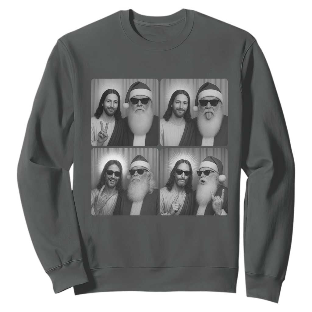 Funny Bigfoot Photobooth Christmas Sweatshirt Sasquatch Jesus Christian Xmas TS14 Dark Heather Print Your Wear