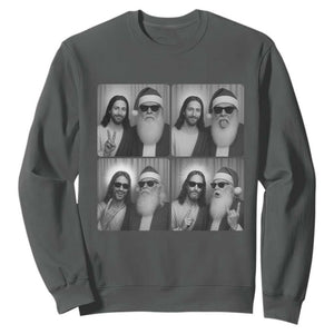 Funny Bigfoot Photobooth Christmas Sweatshirt Sasquatch Jesus Christian Xmas TS14 Dark Heather Print Your Wear