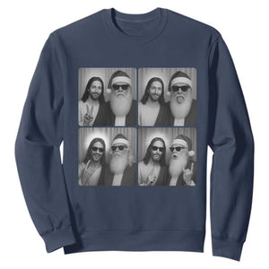 Funny Bigfoot Photobooth Christmas Sweatshirt Sasquatch Jesus Christian Xmas TS14 Navy Print Your Wear
