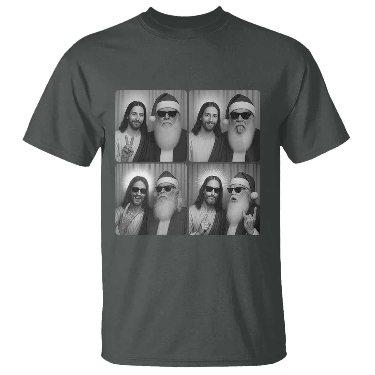 Funny Bigfoot Photobooth Christmas T Shirt Sasquatch Jesus Christian Xmas TS14 Dark Heather Print Your Wear