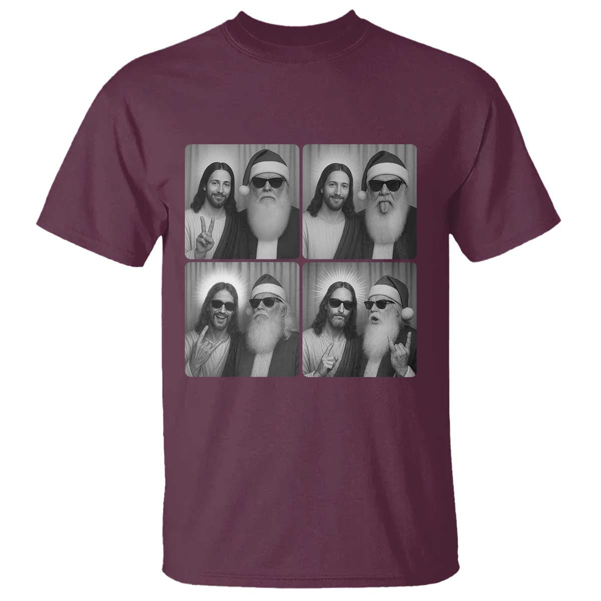 Funny Bigfoot Photobooth Christmas T Shirt Sasquatch Jesus Christian Xmas TS14 Maroon Print Your Wear