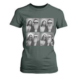 Funny Bigfoot Photobooth Christmas T Shirt For Women Sasquatch Jesus Christian Xmas TS14 Dark Forest Green Print Your Wear