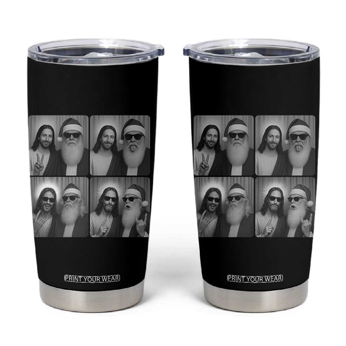Funny Bigfoot Photobooth Christmas Tumbler Cup Sasquatch Jesus Christian Xmas TS14 Black Print Your Wear