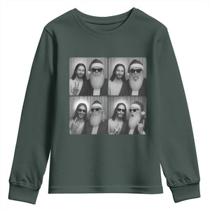 Funny Bigfoot Photobooth Christmas Youth Sweatshirt Sasquatch Jesus Christian Xmas TS14 Dark Forest Green Print Your Wear