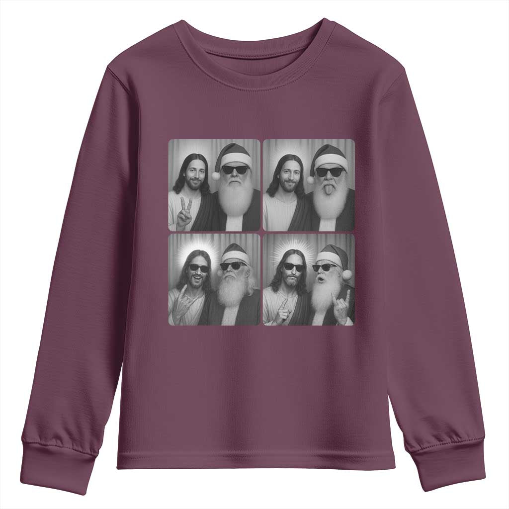 Funny Bigfoot Photobooth Christmas Youth Sweatshirt Sasquatch Jesus Christian Xmas TS14 Maroon Print Your Wear
