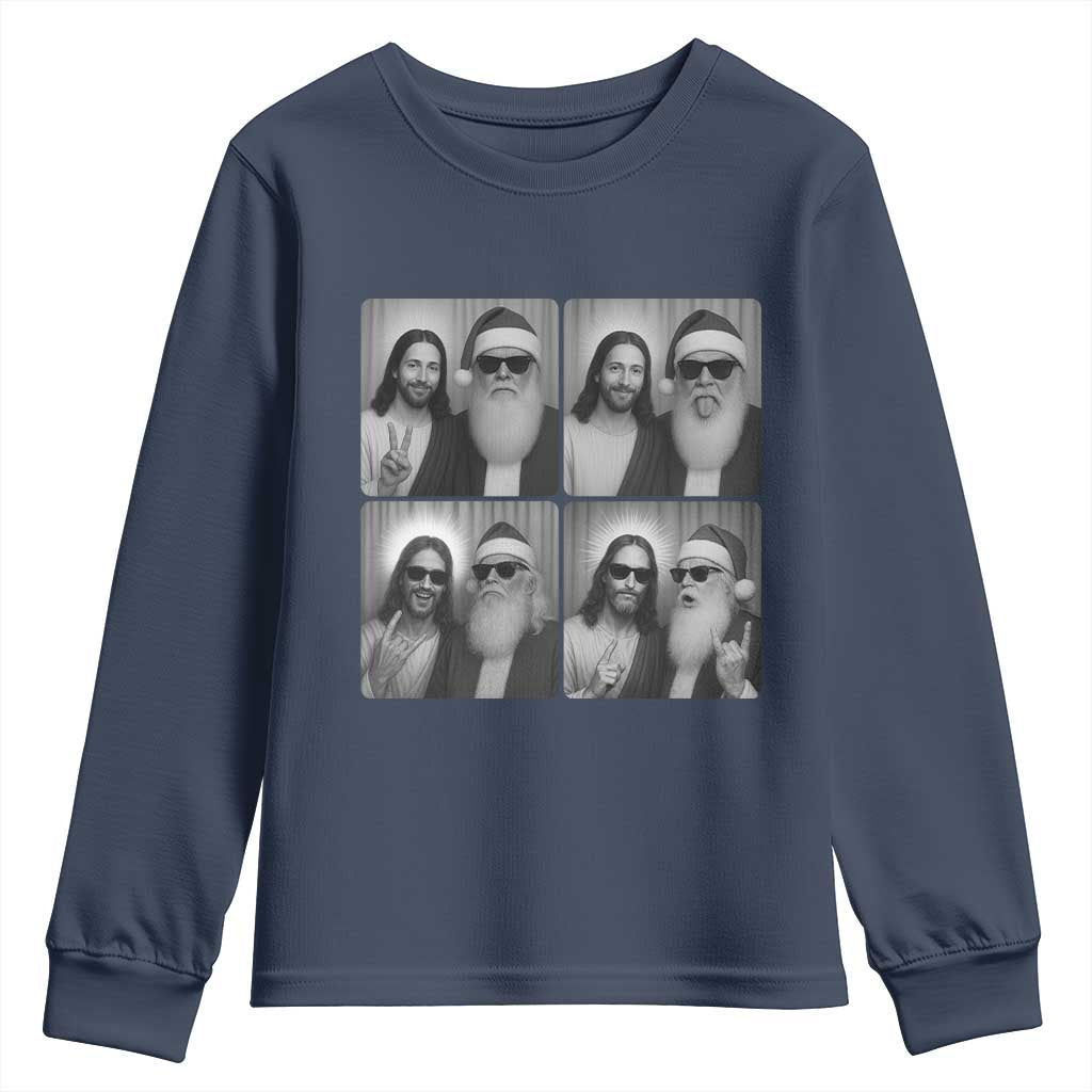 Funny Bigfoot Photobooth Christmas Youth Sweatshirt Sasquatch Jesus Christian Xmas TS14 Navy Print Your Wear