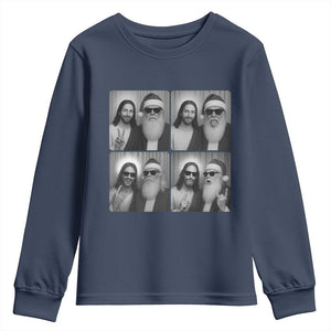 Funny Bigfoot Photobooth Christmas Youth Sweatshirt Sasquatch Jesus Christian Xmas TS14 Navy Print Your Wear