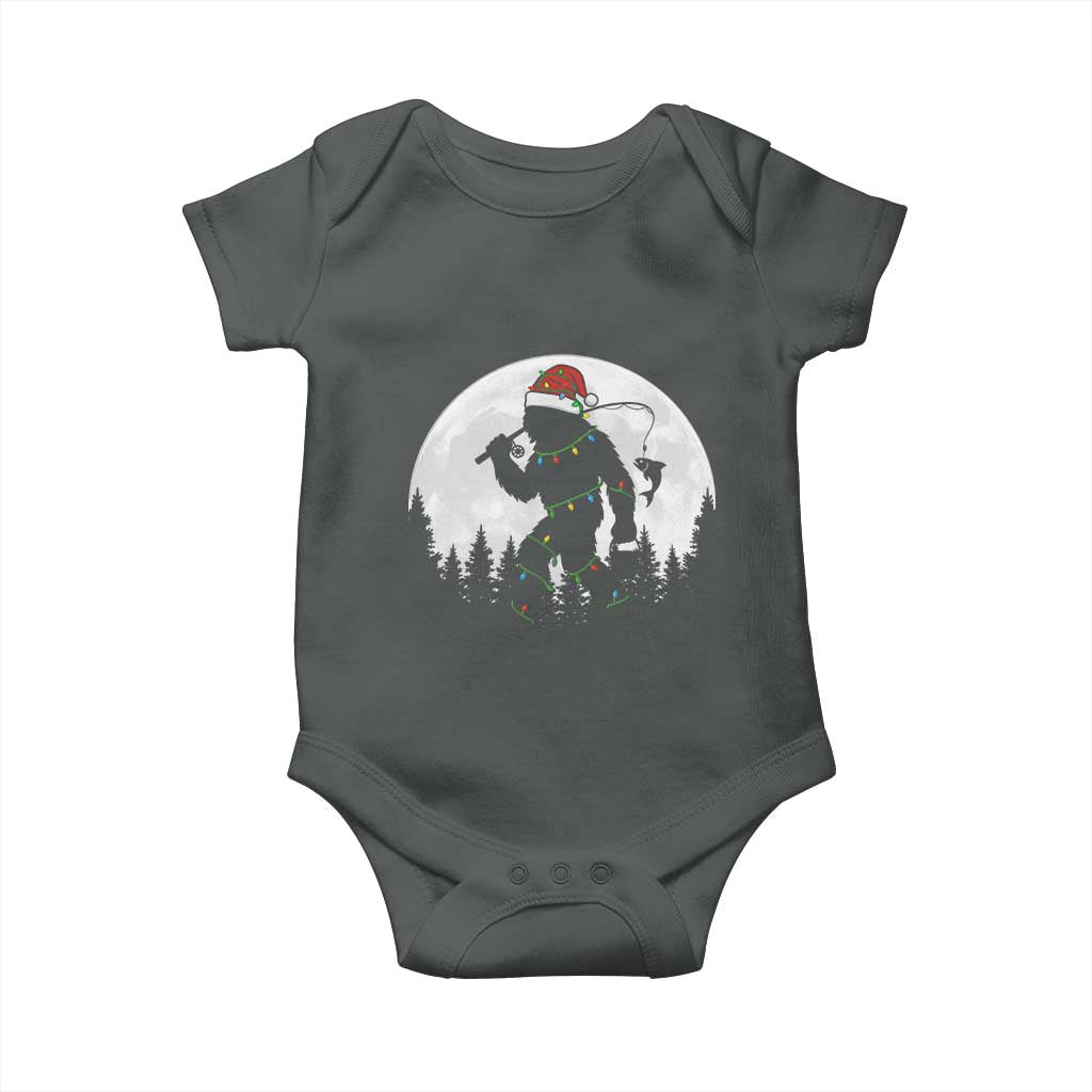 Funny Bigfoot Fishing Christmas Baby Onesie Sasquatch Moon Fisherman TS14 Dark Heather Print Your Wear