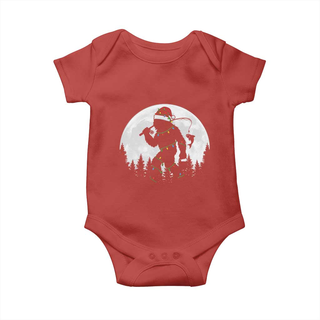 Funny Bigfoot Fishing Christmas Baby Onesie Sasquatch Moon Fisherman TS14 Red Print Your Wear