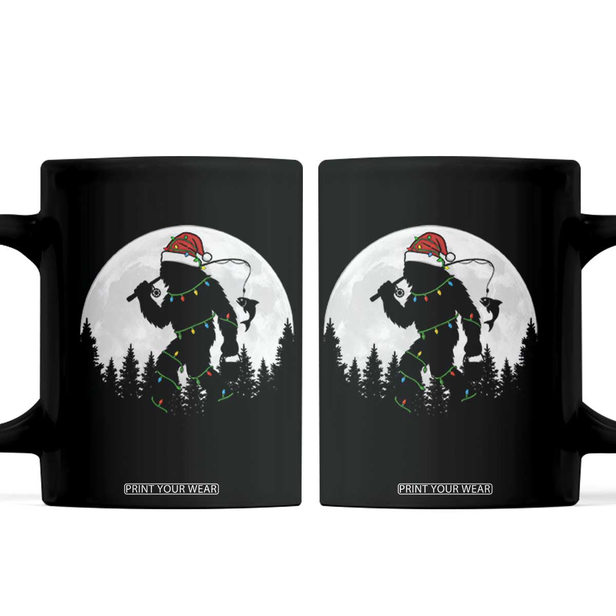 Funny Bigfoot Fishing Christmas Coffee Mug Sasquatch Moon Fisherman TS14 Black Print Your Wear