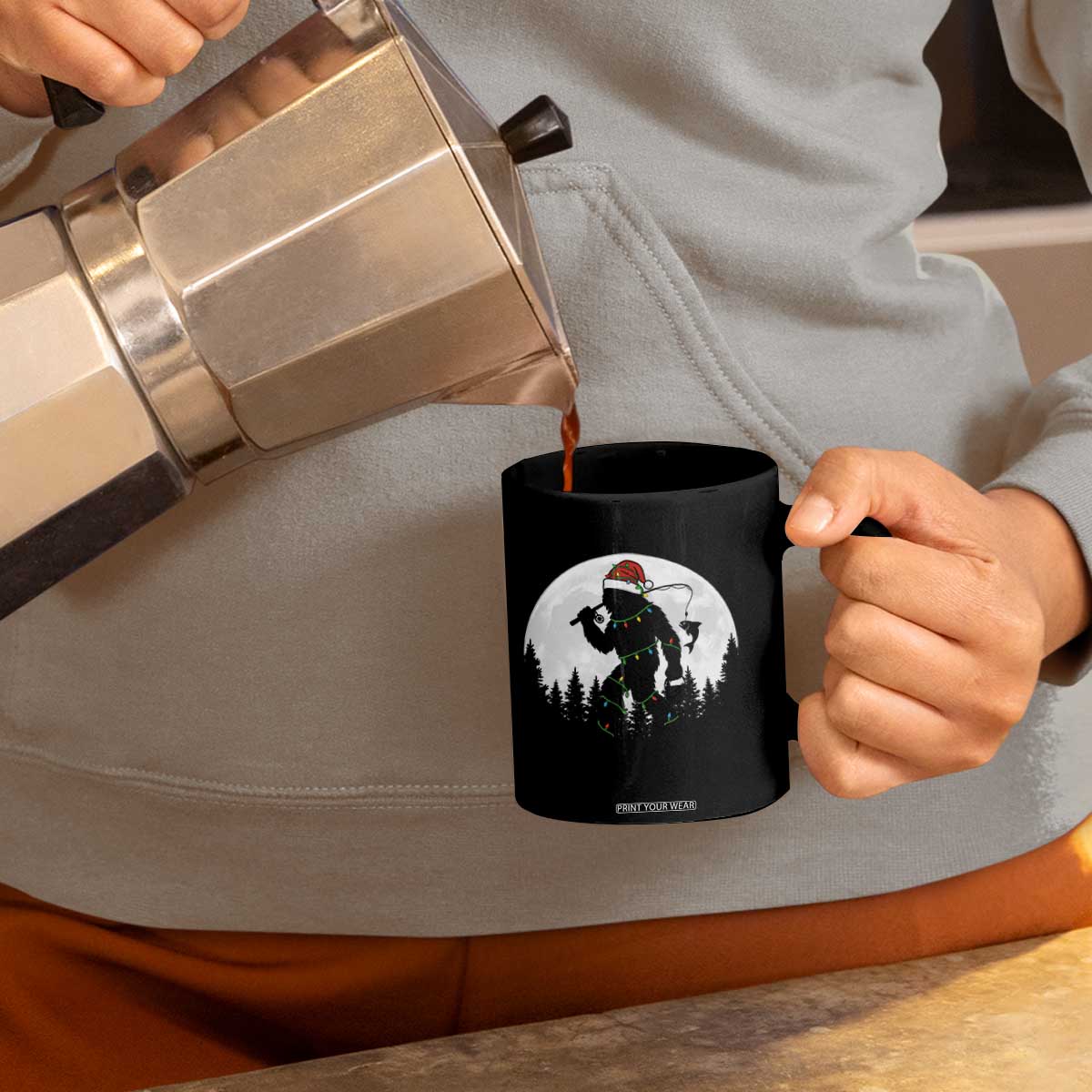 Funny Bigfoot Fishing Christmas Coffee Mug Sasquatch Moon Fisherman TS14 Print Your Wear