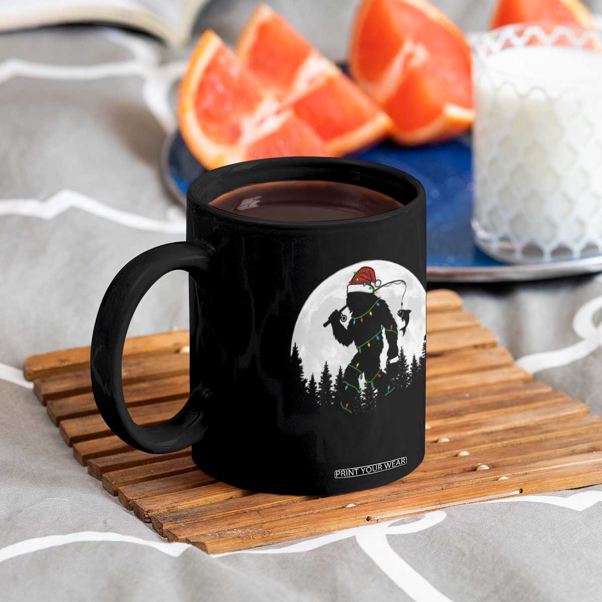 Funny Bigfoot Fishing Christmas Coffee Mug Sasquatch Moon Fisherman TS14 Print Your Wear